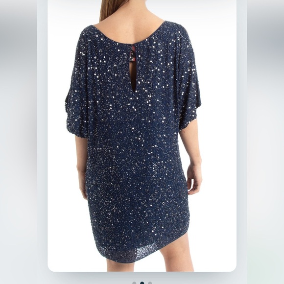 AIDAN MATTOX BEADED SEQUIN BEADED SILK Drape Cold Shoulder Party Dress Size 8 - Picture 8 of 9